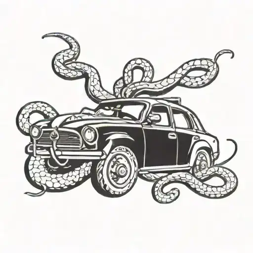 car crash with snakes tattoo design idea