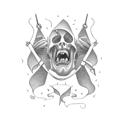 A man hanging from a gallows is screaming tattoo design idea