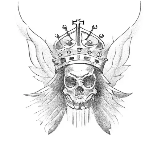 cross with crown above and behind wings tattoo design idea