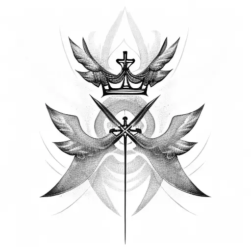 cross with crown above and behind wings tattoo design idea