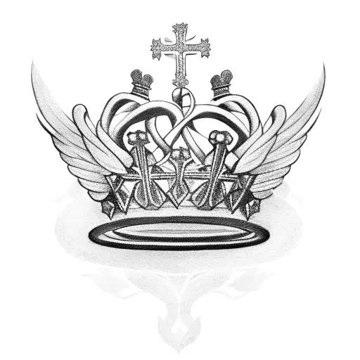 cross with crown and wings tattoo design idea