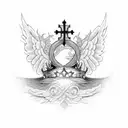 cross with crown and wings tattoo design idea