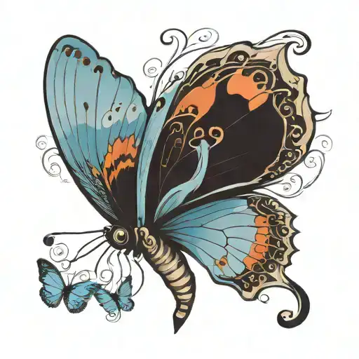 a blue butterfly flying no background tattoo design idea