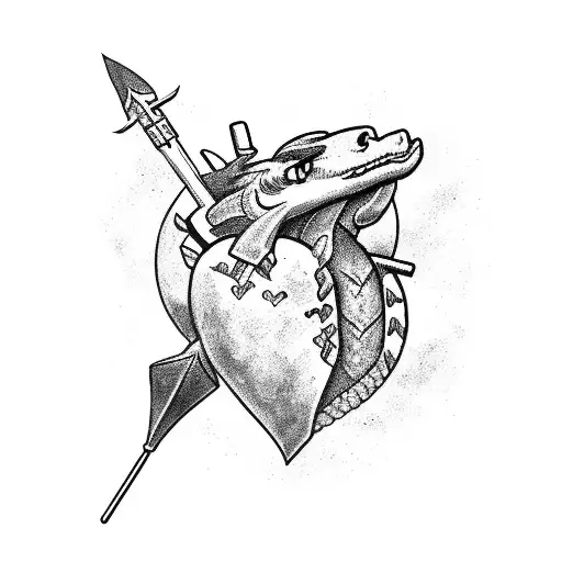 Heart hit by arrow surrounded by dragon tattoo design idea