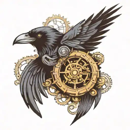 steampunk raven tattoo design idea