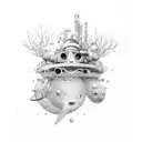 Transition between space and underwater tattoo design idea