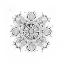 A mystical blackwork design featuring a ladybug and a 4 leaf clover intertwined with intricate patterns, symbolizing luck and protection for Ava the Khori enthusiast tattoo design idea