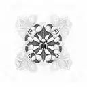 A mystical blackwork design featuring a ladybug and a 4 leaf clover intertwined with intricate patterns, symbolizing luck and protection for Ava the Khori enthusiast tattoo design idea