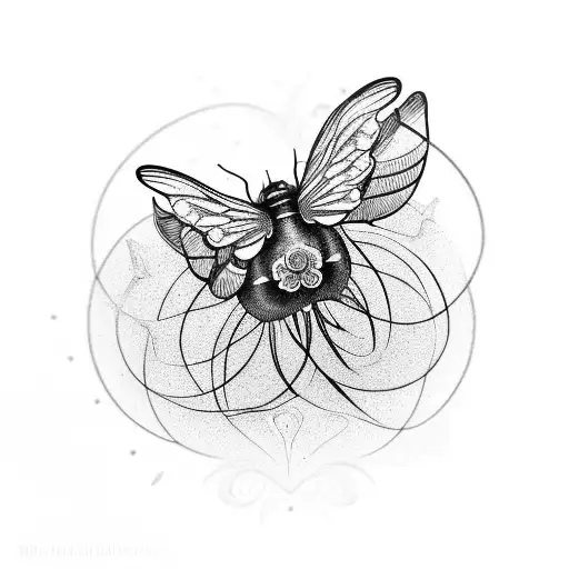 dark floral arrangement with insects  tattoo design idea