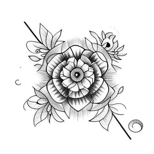 dark floral arrangement with insects and family initials incorporated  tattoo design idea