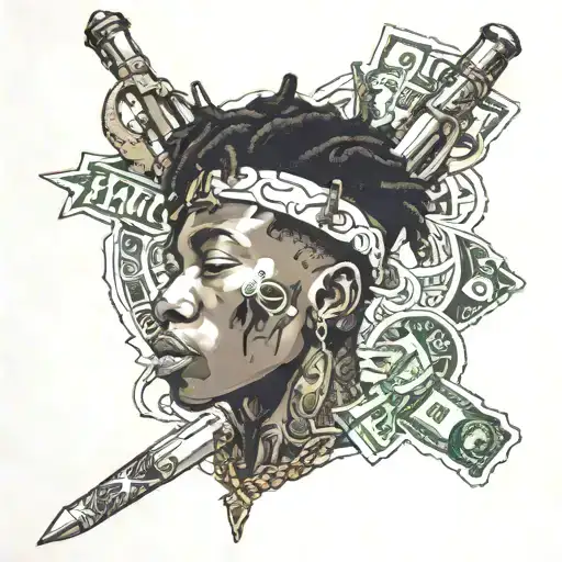 youngboy never broke again, king von, blunt, money, gun, knife, love, hate, silent person tattoo design idea