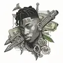 youngboy never broke again, king von, blunt, money, gun, knife, love, hate, silent person tattoo design idea