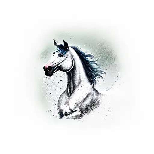 horse running in rain trees behind the horse tattoo design idea