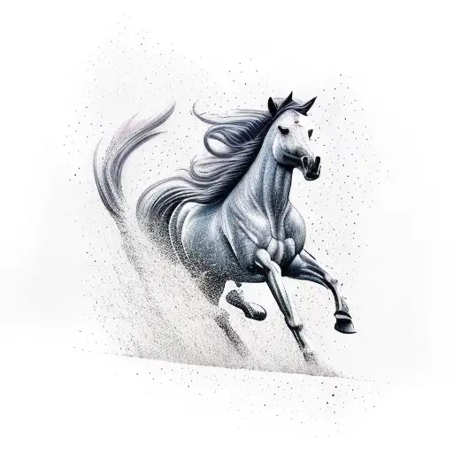 horse running in rain trees behind the horse tattoo design idea