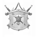 a Spanish armor with the DORTA shield in the center of the shoulder tattoo design idea