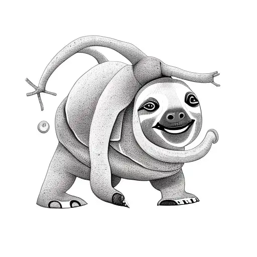 a sloth and an elephant riding on top ofa turtle tattoo design idea