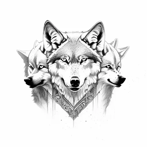 A pack of wolves running alongside a herd of galloping horses, representing the wild and free spirit of nature. tattoo design idea