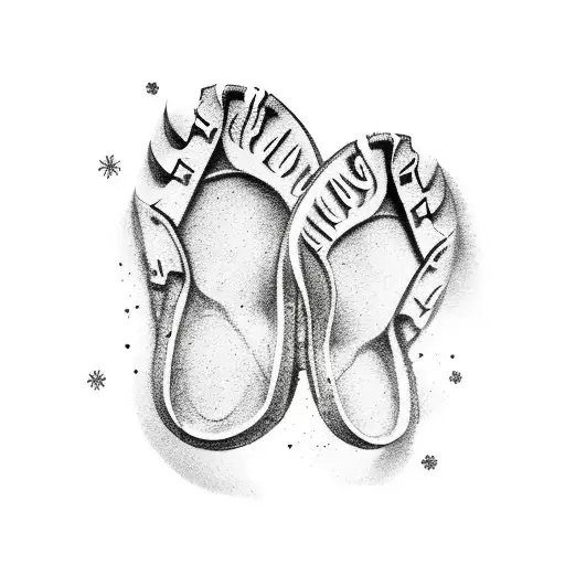 quote with baby footprints and 2 snowflakes tattoo design idea