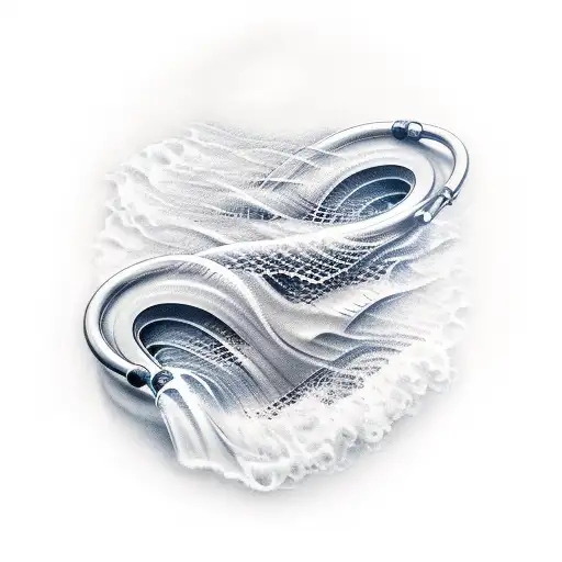 A realistic tattoo design of a stethoscope intertwined with a water wave, representing the client's passion for medicine and their affinity for water. tattoo design idea