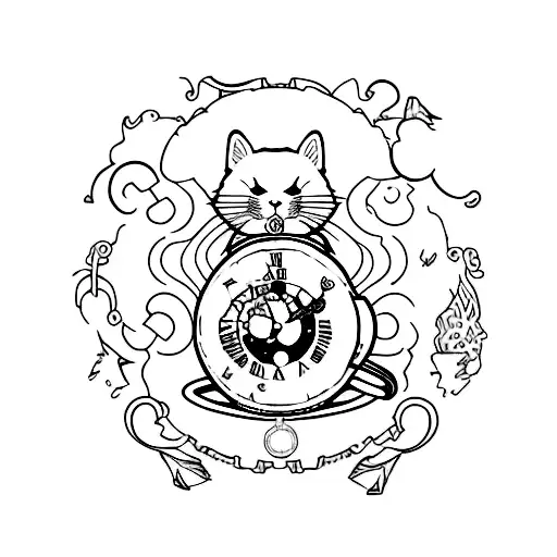wonderland, ivy, pocket watch, chesire cat, rabbit hole, in the we both went mad tattoo design idea