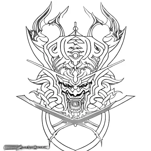 A minimalist design of a demon slayer sword with intricate details tattoo design idea