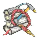 A whimsical design of a crochet hook intertwined with books and yarn, symbolizing your love for crochet and reading tattoo design idea