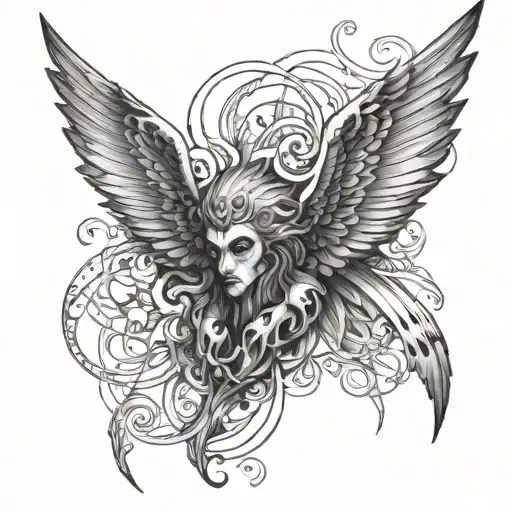 six-winged seraph with eyes surrounded tattoo design idea