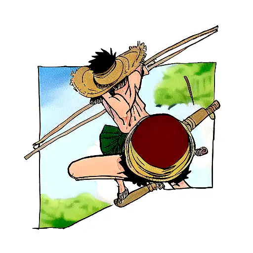 luffy's hat on zoro's three swords tattoo design idea