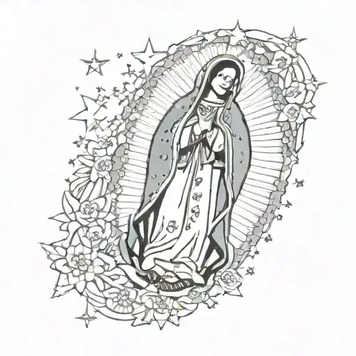 Virgin of Guadalupe with stars tattoo design idea