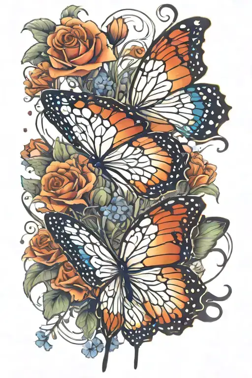 gypsophila butterfly fire on flower tattoo design idea
