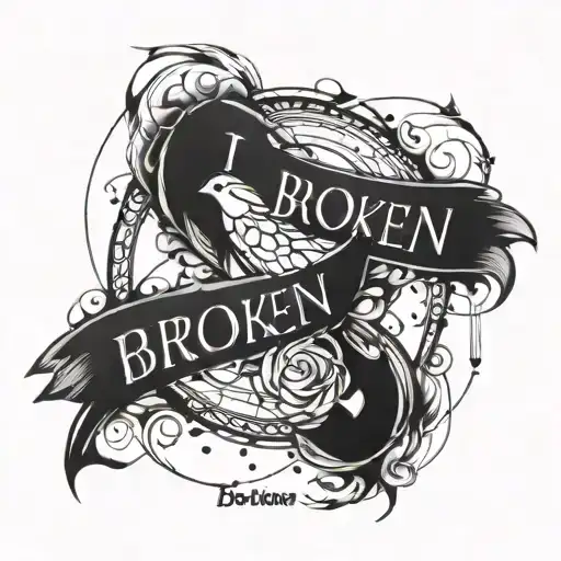 "I'm broken" but "br" and "en" are semi transparent tattoo design idea