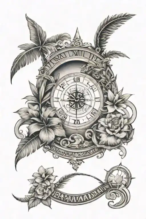 quadrants and Roman numerals with Hawaiian islands tattoo design idea