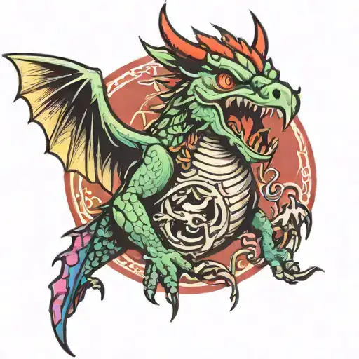 humming burd coming out a dragons mouth open tattoo design idea