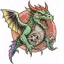 humming burd coming out a dragons mouth open tattoo design idea