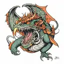 humming burd coming out a dragons mouth open tattoo design idea