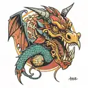 humming burd coming out a dragons mouth open tattoo design idea