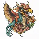 humming burd coming out a dragons mouth open tattoo design idea