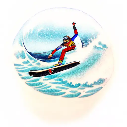 A snowboarder riding a wave on a beach tattoo design idea