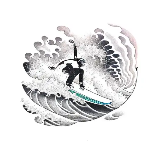 A snowboarder riding a wave on a beach tattoo design idea