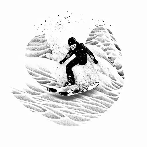 A snowboarder riding a wave on a beach tattoo design idea
