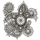 steampunk fleur de lis clock tattoo design idea
