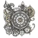 steampunk fleur de lis clock tattoo design idea