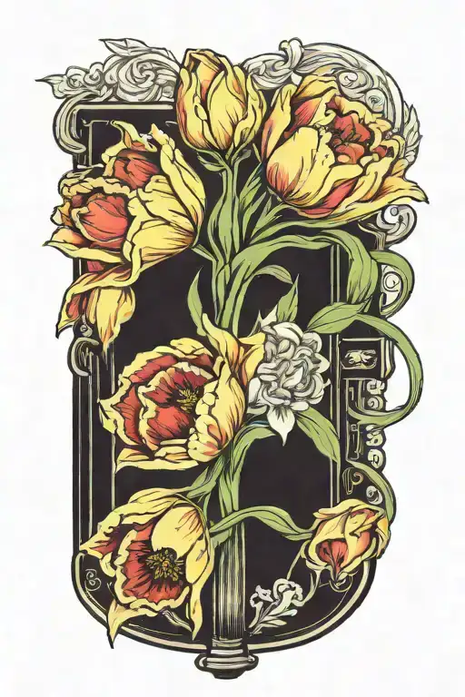 tulip and daffodil flowers in closed book tattoo design idea