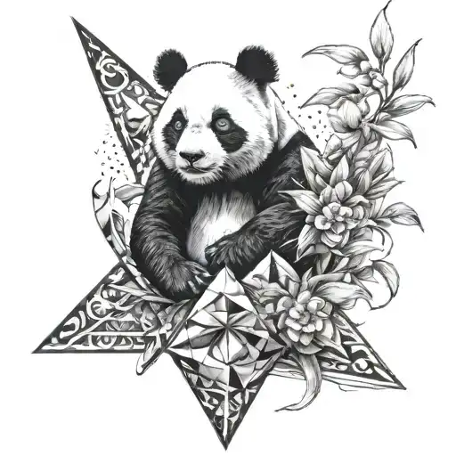 Panda in the middle of scissors paper stone in triangle tattoo design idea