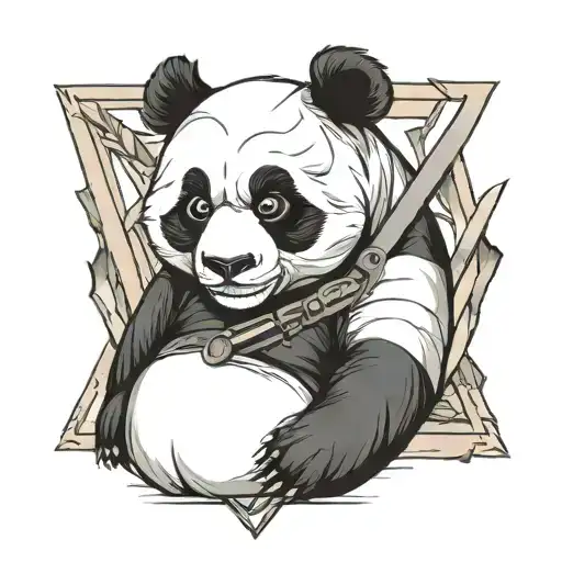 Panda in the middle of scissors paper stone in triangle tattoo design idea