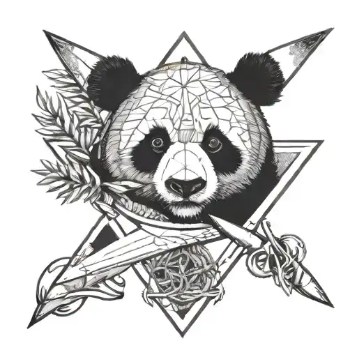 Panda in the middle of scissors paper stone in triangle tattoo design idea