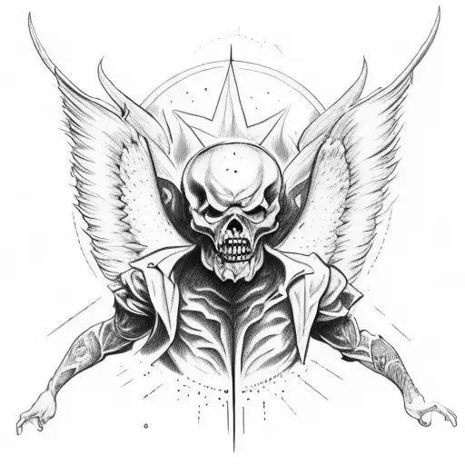 Good vs evil. small arm tattoo. angel vs devil. heven and hell. half good half evil tattoo design idea