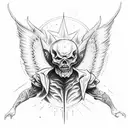 Good vs evil. small arm tattoo. angel vs devil. heven and hell. half good half evil tattoo design idea