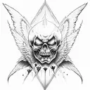 Good vs evil. small arm tattoo. angel vs devil. heven and hell. half good half evil tattoo design idea