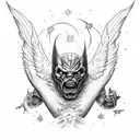 Good vs evil. small arm tattoo. angel vs devil. heven and hell. half good half evil tattoo design idea